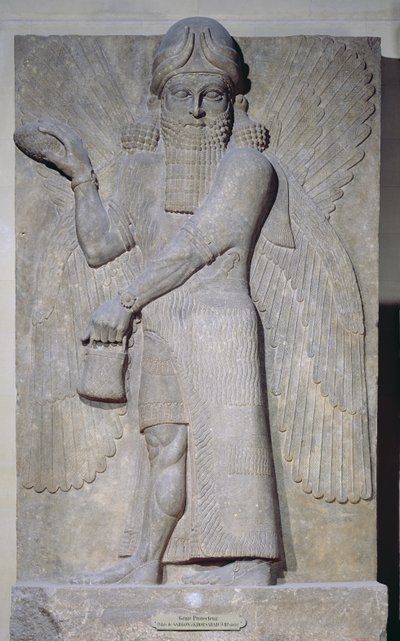 Relief, das einen geflügelten Genie darstellt, aus dem Palast von Sargon II in Khorsabad, Irak von Assyrian